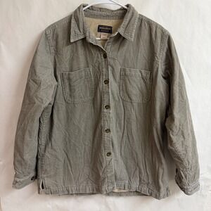 Woolrich Womens Corduroy Sherpa Fleece Lined Shirt Jacket Shacket Green L